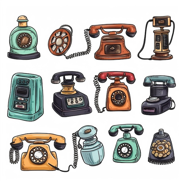 Foto eine gruppe verschiedener arten von telefonen und wählscheiben zur generativen ki