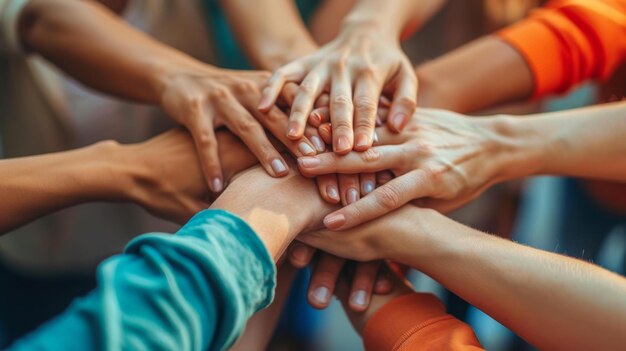 Foto eine gruppe verschiedener menschen, die sich die hände geben