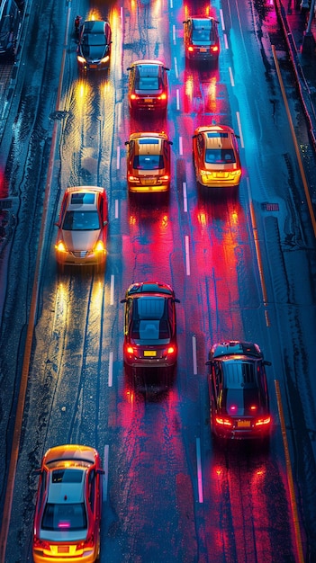 Eine Gruppe von Autos, die im Hintergrund im Einklang treiben