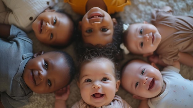 Foto eine gruppe von babys, die auf dem boden liegen