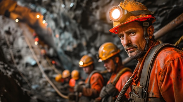Eine Gruppe von Bergleuten arbeitet tief in einer Kohlemine und unternimmt schwierige und gefährliche Aufgaben im Erdinneren