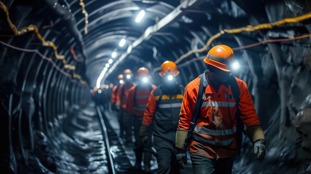 Eine Gruppe von Bergleuten arbeitet tief in einer Kohlemine und unternimmt schwierige und gefährliche Aufgaben im Erdinneren