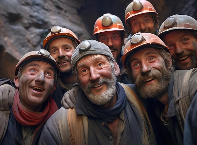 Foto eine gruppe von bergleuten schaut in die kamera