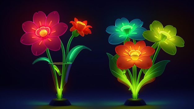 Eine Gruppe von Blumen mit Lichtern Neonfarbe generiert Ai