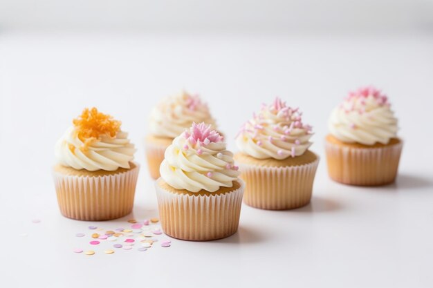 Foto eine gruppe von cupcakes mit weißem glasur und sprinkles