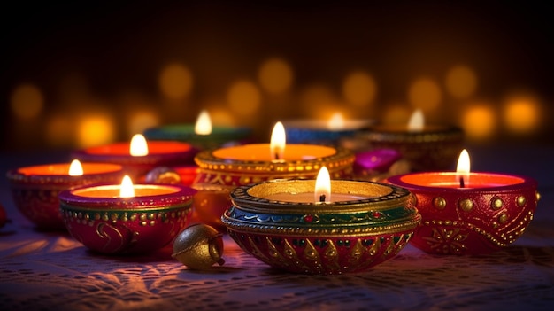 Eine Gruppe von Diwali-Lichtern mit dem Wort Diwali auf der Unterseite