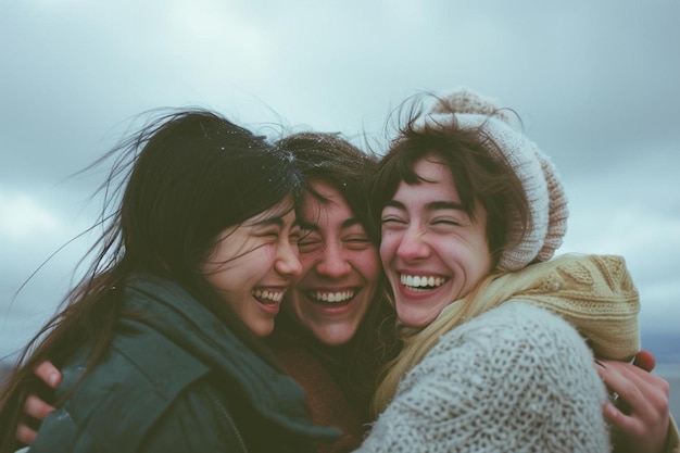 Foto eine gruppe von drei frauen, die nebeneinander stehen