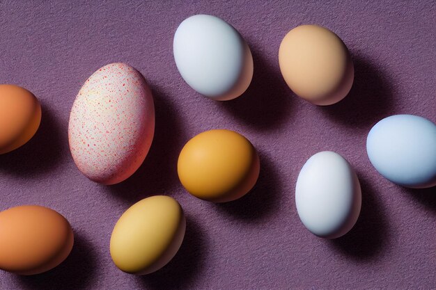 Eine Gruppe von Eiern auf einem violetten Hintergrund