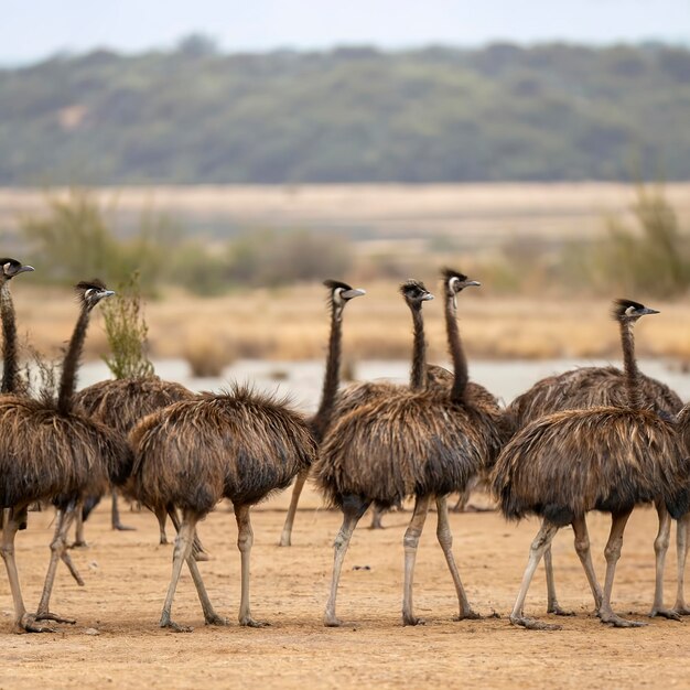 Eine Gruppe von Emu-Vögeln in der Wildnis