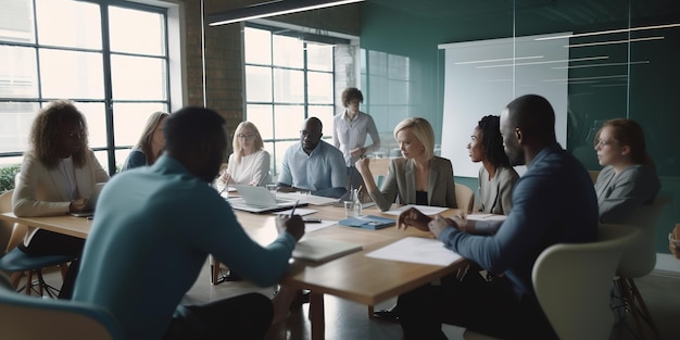 Eine Gruppe von Fachleuten versammelte sich in einem Büroraum zu einem Meeting