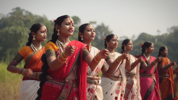 Eine Gruppe von Frauen führt einen traditionellen Tanz auf