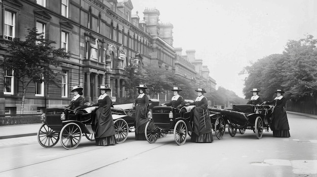 eine Gruppe von Frauen in Wagen auf der Straße