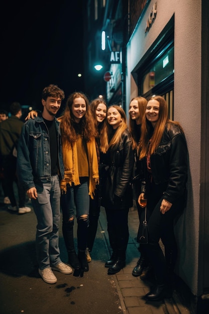 Eine Gruppe von Freunden an einem Abend in einem mit generativer KI erstellten Musiklokal