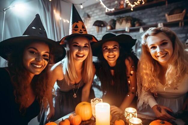 Eine Gruppe von Freunden bereitet sich auf eine Halloween-Kostümparty vor