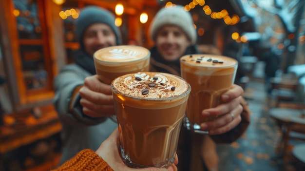 Foto eine gruppe von freunden, die kaffee toasten