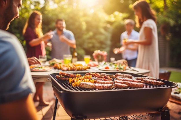 Foto eine gruppe von freunden grillt im freien