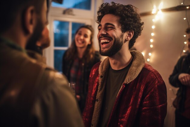 Eine Gruppe von Freunden lacht und lacht gemeinsam in einer Bar.