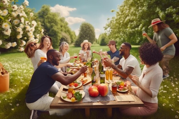 Eine Gruppe von Freunden macht ein Picknick