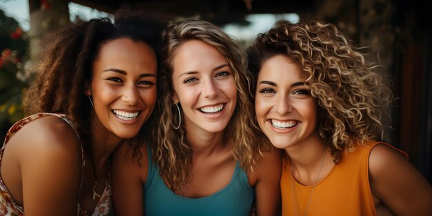 Eine Gruppe von Freunden macht ein Selfie während einer beiläufigen Zusammenkunft Konzept Freundschafts-Selfie Offene Momente Beiläufige Zusammenkunft Gruppen-Fotoshoot