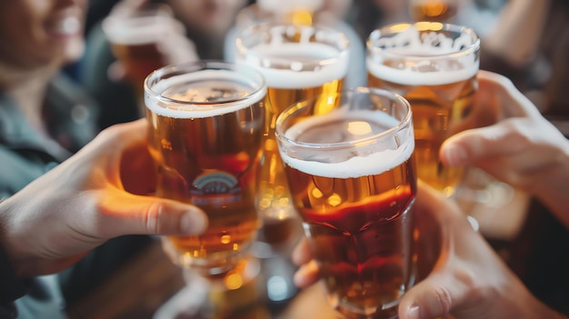 Foto eine gruppe von freunden trinkt mit biergläsern in einer bar oder einem restaurant