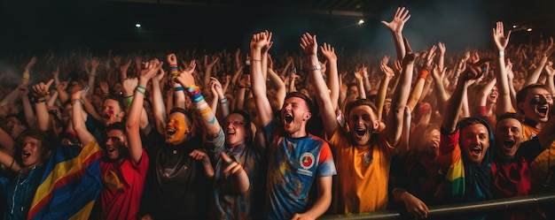 Foto eine gruppe von fußballfans jubelt über den sieg ihres teams.