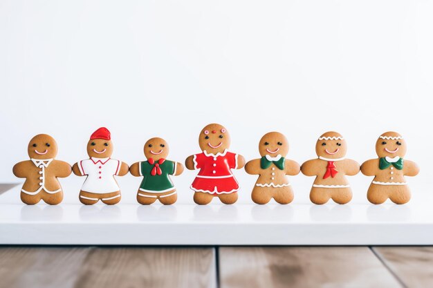 Foto eine gruppe von gingerbread-männern, die in einer kicklinie angeordnet sind