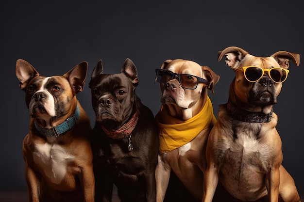 Foto eine gruppe von hunden hintereinander mit sonnenbrille