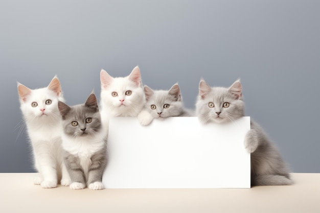 Eine Gruppe von Katzen hält ein Banner. Kreative Illustration, KI generiert