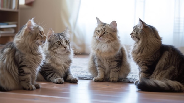 Eine Gruppe von Katzen sammelte KI-generiertes Bild