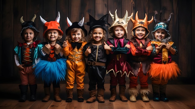 Eine Gruppe von Kindern, die sich in Halloween-Kostüme verkleidet haben