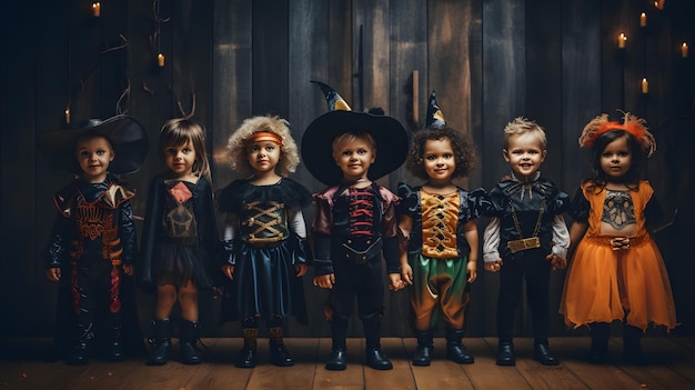 Foto eine gruppe von kindern, die sich in halloween-kostüme verkleidet haben