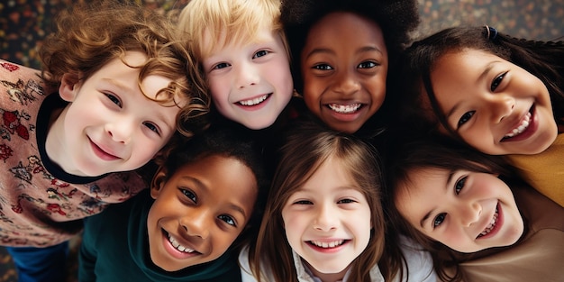 eine Gruppe von Kindern im Grundschulalter verschiedener Nationalitäten multikulturelle Freundschaft
