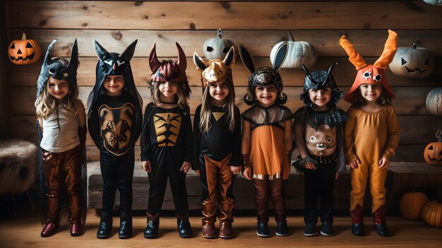 Foto eine gruppe von kindern in halloween-kostümen