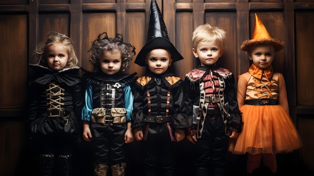 Foto eine gruppe von kindern in halloween-kostümen