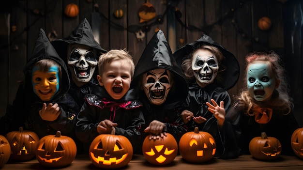 Eine Gruppe von Kindern in Halloween-Kostümen