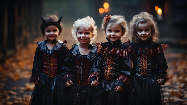 Eine Gruppe von Kindern in Halloween-Kostümen