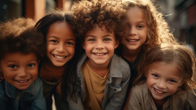 Eine Gruppe von Kindern lächeln und lachen bei der Kamera uhd Bild