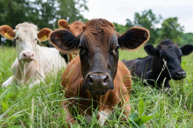 Eine Gruppe von Kühen, die auf einem Feld liegen