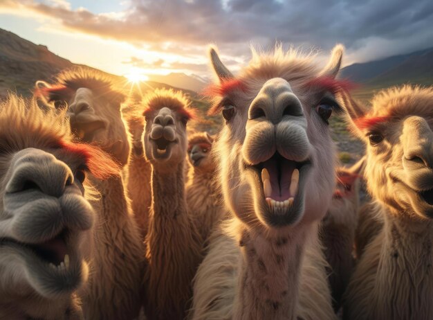 Eine Gruppe von Lamas