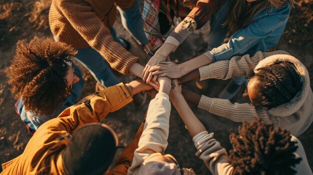 Foto eine gruppe von leuten, die sich die hände schließen, frohes neujahr