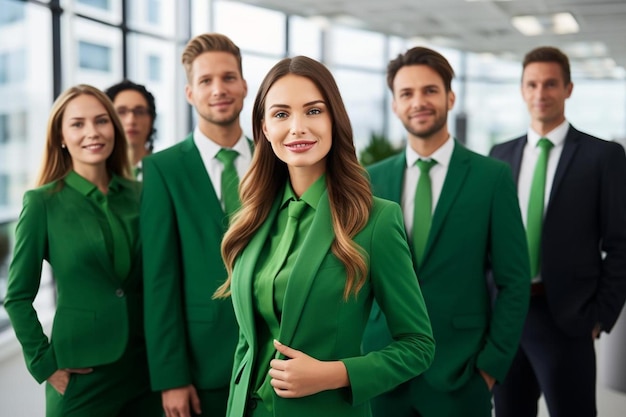 Foto eine gruppe von leuten in grünen anzügen und ein mann in einem anzug