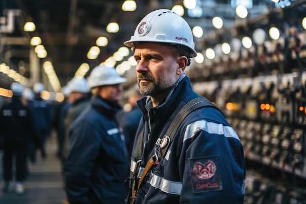 Eine Gruppe von Männern in Hardhats arbeitet an elektrischen Geräten