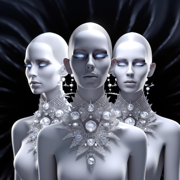 Eine Gruppe von Mannequins mit Schmuck