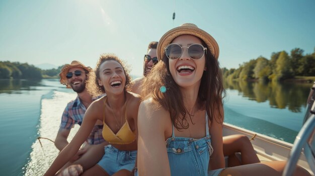 Eine Gruppe von Menschen, die auf einem Boot sitzen