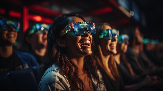 Foto eine gruppe von menschen, die eine 3d-brille tragen und einen film im kino sehen