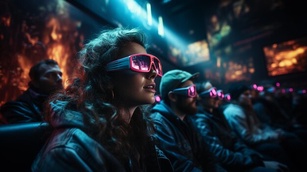 Eine Gruppe von Menschen, die eine 3D-Brille tragen und einen Film im Kino sehen