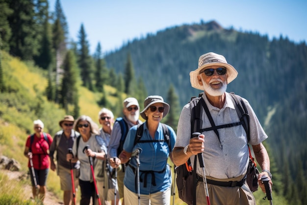 Eine Gruppe von Menschen, die einen Hügel hinaufwandern