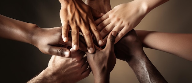 Eine Gruppe von Menschen, die Händchen halten, von denen einer schwarz und der andere schwarz ist und der andere schwarz ist und der andere schwarz ist.