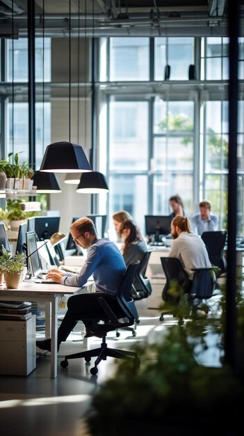 Foto eine gruppe von menschen, die in einem großen büro arbeiten