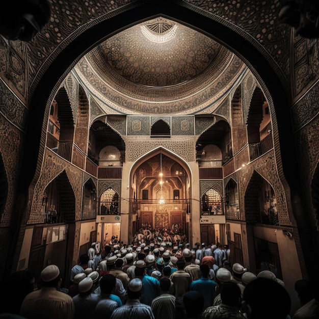 Eine Gruppe von Menschen, die in einer Moschee beten